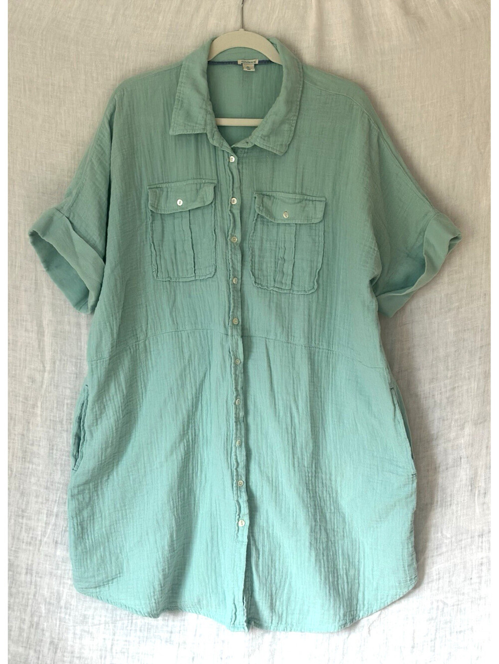 Sundance Women’s Blue Button up Collared Gauzy Boho Shirt Dress Sz XL, Beach - Picture 2 of 9